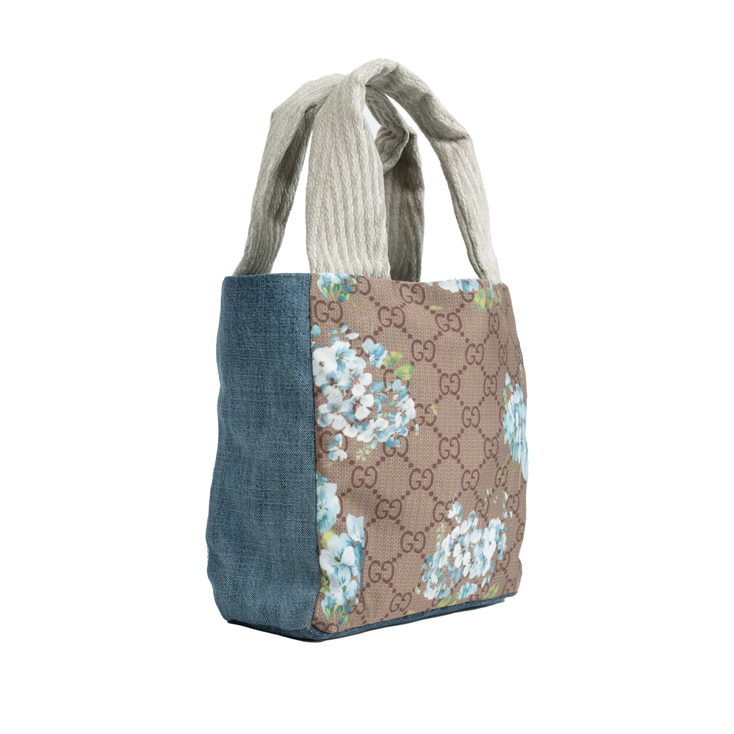 Small Tote Crossbody (Bronze GG Lattice Floral & Two-Tone Denim)