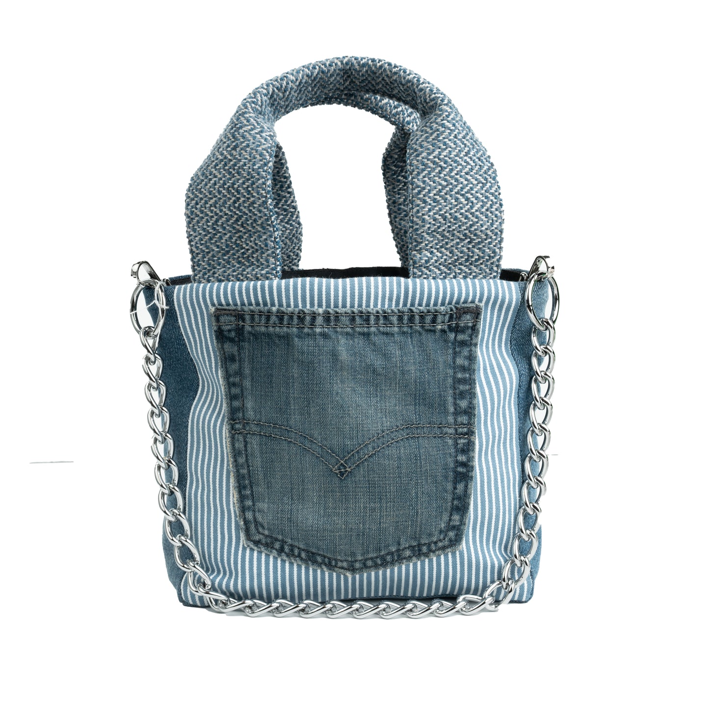 Small Tote Crossbody (Underwater Stitch & White Pinstripes Denim Jean Pocket)