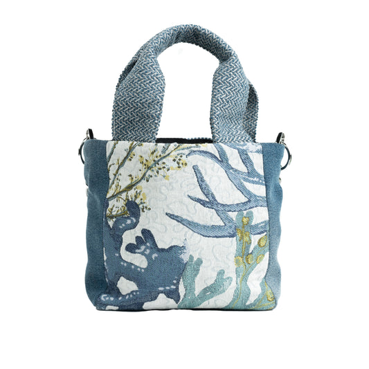 Small Tote Crossbody (Underwater Stitch & White Pinstripes Denim Jean Pocket)