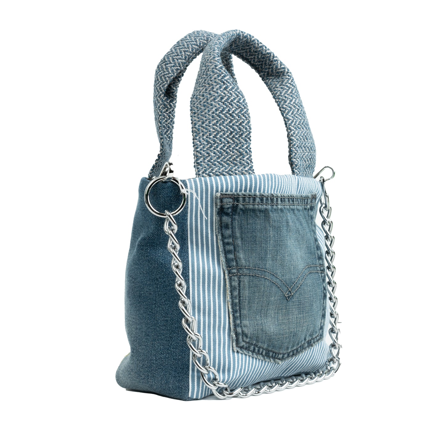 Small Tote Crossbody (Underwater Stitch & White Pinstripes Denim Jean Pocket)