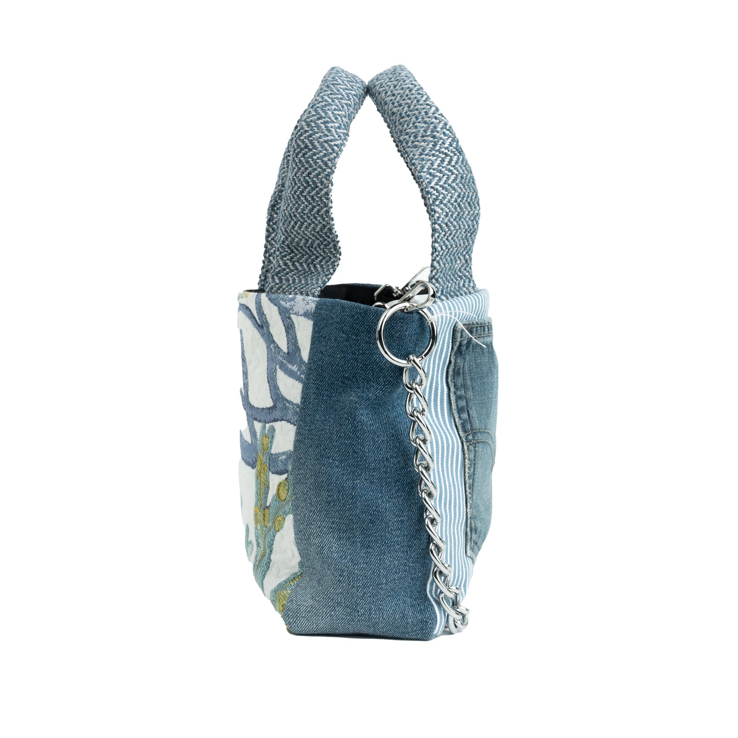 Small Tote Crossbody (Underwater Stitch & White Pinstripes Denim Jean Pocket)