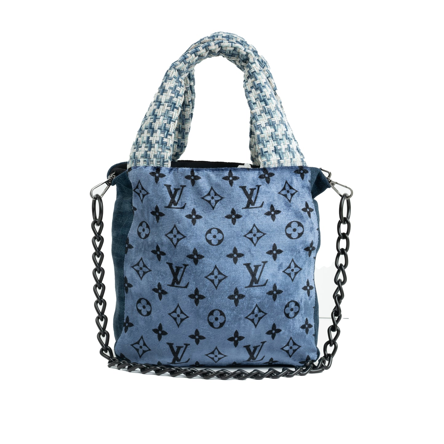 Small Tote Crossbody (Blue Velvet LV Monogram & Quilted Black Fleece)