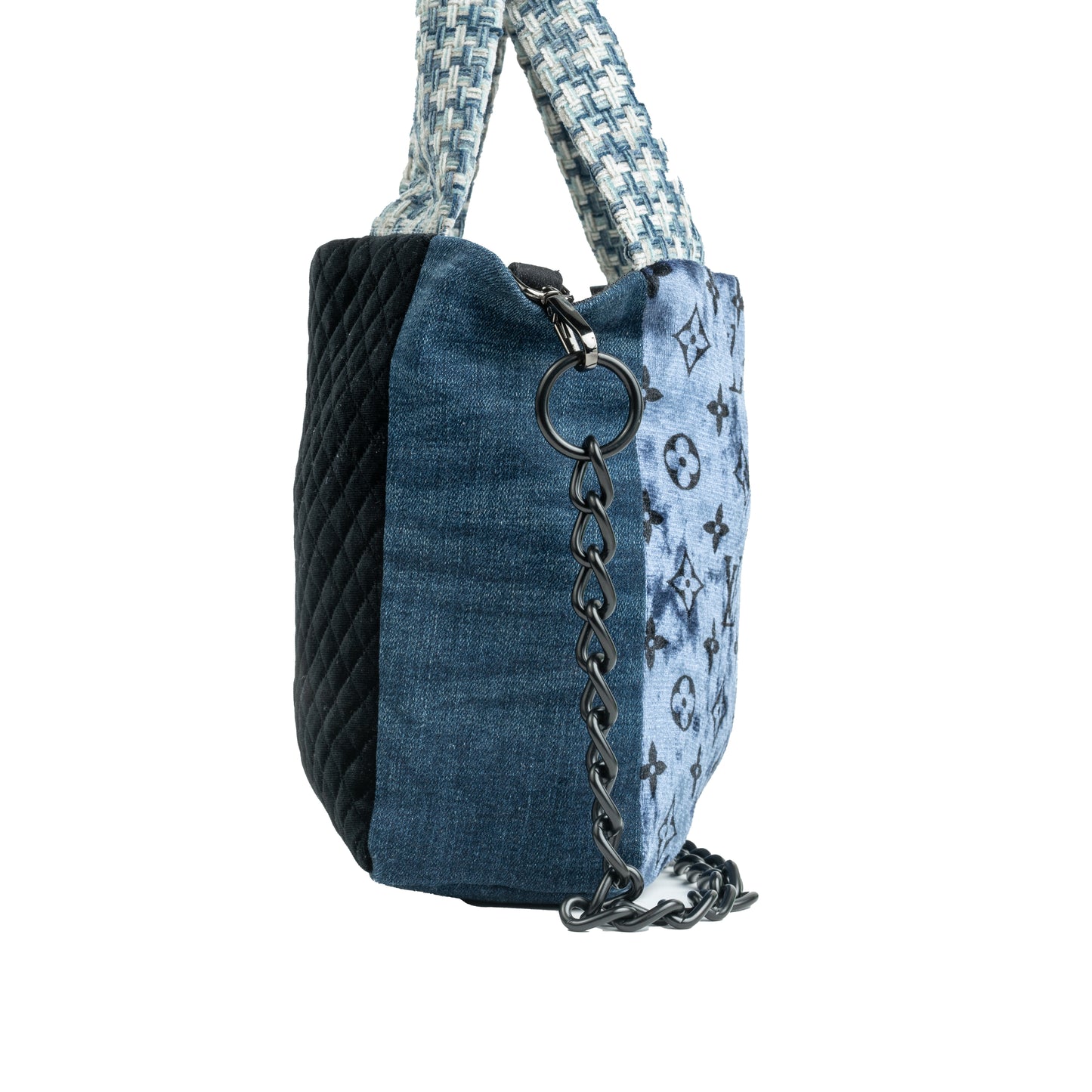 Small Tote Crossbody (Blue Velvet LV Monogram & Quilted Black Fleece)