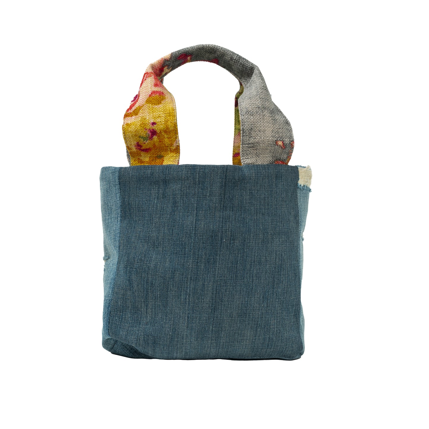 Small Tote Crossbody (Hemp, Distressed Denim & Floral Handles)