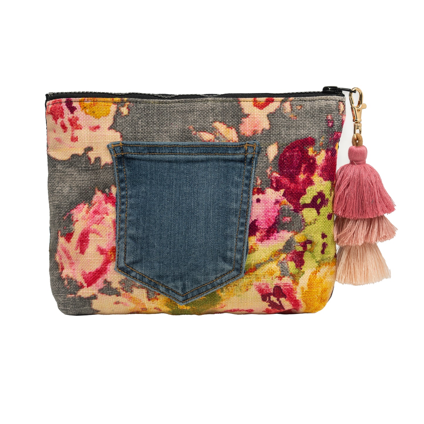 Medium Clutch (Floral & Quilted Black Fleece)